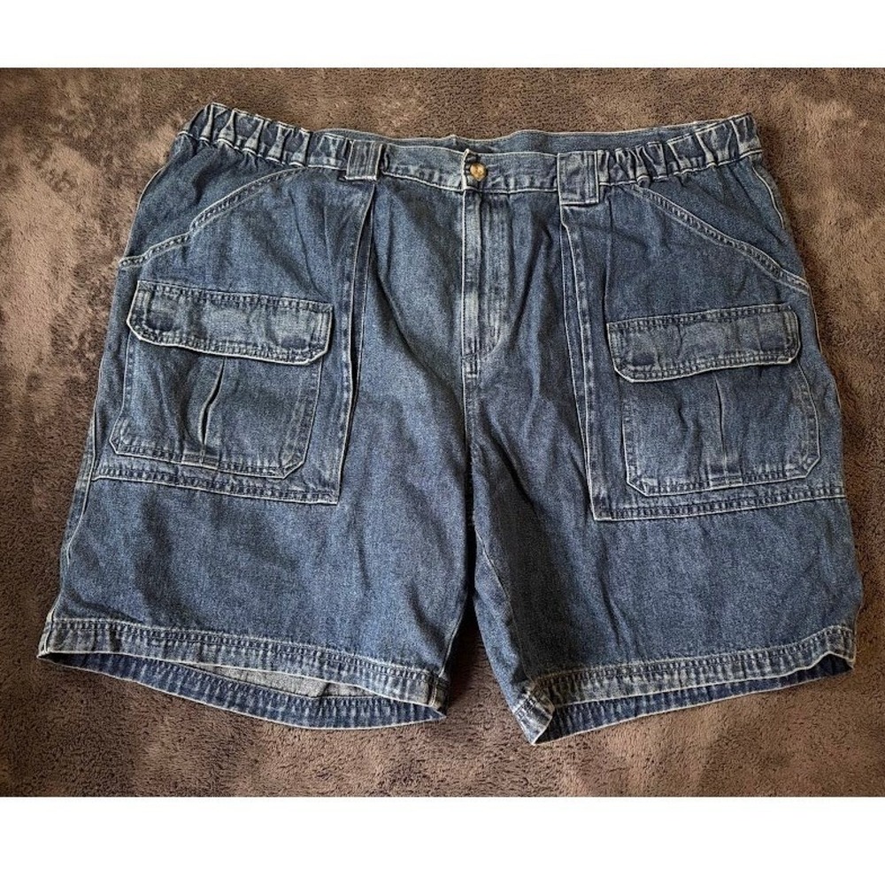 Croft & Barrow Mens Blue Denim Cargo Shorts 50X8 Elastic Waist Utility Cotton
